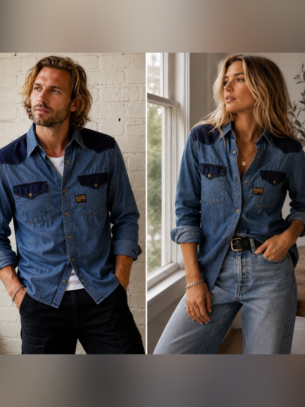 G-Star RAW Cowboy Borg Denim Chambray Western Shirt Blue Men’s Button Down